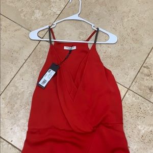 Red Halston V Neck Draped Hi-Low Top